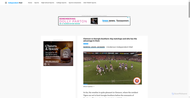 Security scan screenshot of https://www.independentmail.com/story/sports/college/clemson/2018/09/15/clemson-vs-georgia-southern-key-matchups-and-who-has-advantage/1295649002/