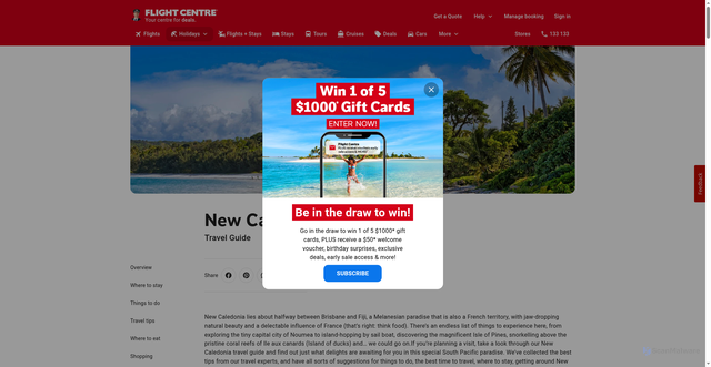 Security scan screenshot of https://www.flightcentre.com.au/holidays/nc/travel-guide