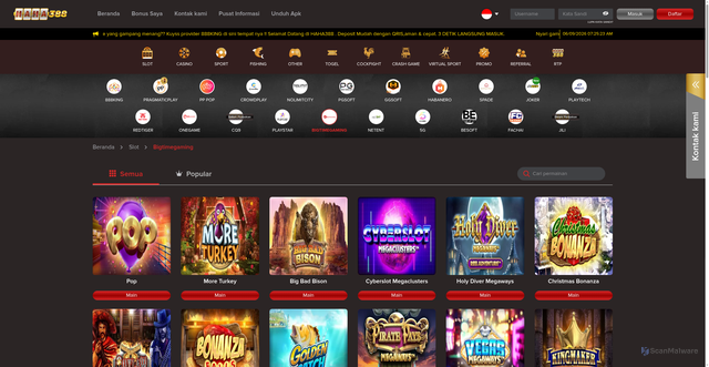 Security scan screenshot of https://haha388lucky.com/games/slot/bigtimegaming