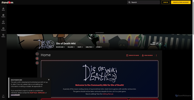 Security scan screenshot of https://die-of-death.fandom.com