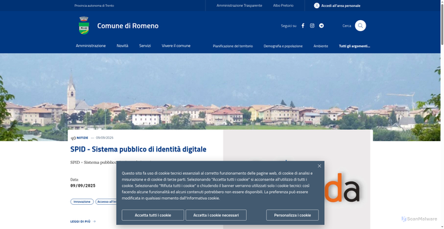 Security scan screenshot of https://www.comune.romeno.tn.it/