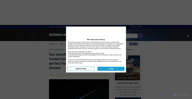 Security scan screenshot of https://www.skyatnightmagazine.com/news/orionid-meteor-shower-2025