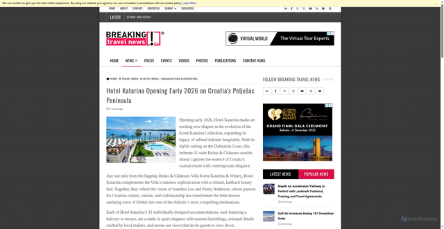 Security scan screenshot of https://www.breakingtravelnews.com/news/article/hotel-katarina-opening-early-2026-on-croatias-peljeshac-peninsula/