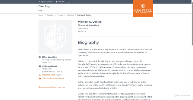 Security scan screenshot of https://directory.campbell.edu/people/michael-s-collins/