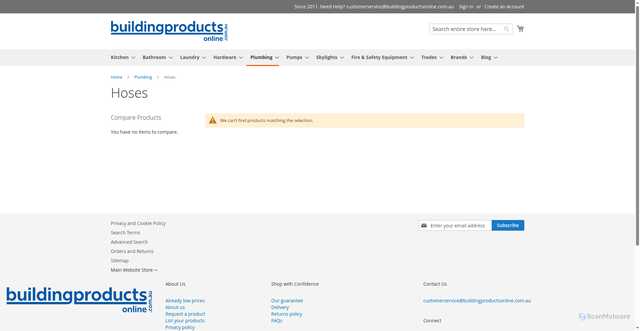 Security scan screenshot of https://buildingproductsonline.com.au/plumbing/hoses/