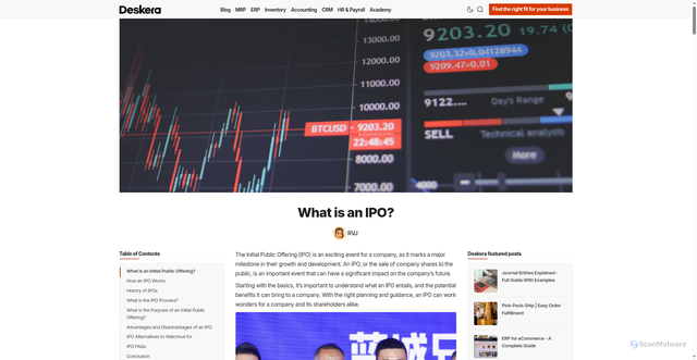Security scan screenshot of https://www.deskera.com/blog/what-is-an-ipo/