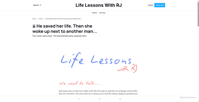 Security scan screenshot of https://lifelessonswithrj.beehiiv.com/p/he-saved-her-life-then-she-woke-up-next-to-another-man