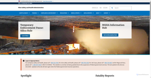 Security scan screenshot of https://www.msha.gov/
