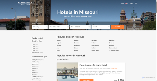 Security scan screenshot of https://hotels-missouri.com