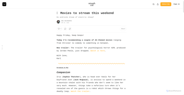 Security scan screenshot of https://smashcutreviews.substack.com/p/movies-to-stream-this-weekend