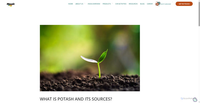 Security scan screenshot of https://www.mosaiccoindia.com/blog/potash-and-its-different-sources/