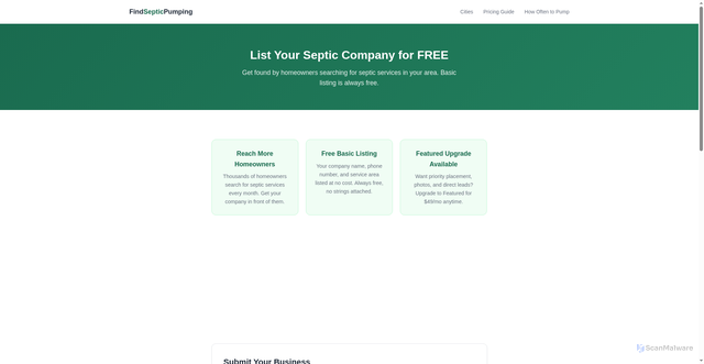 Security scan screenshot of https://findsepticpumping.pages.dev/add-business