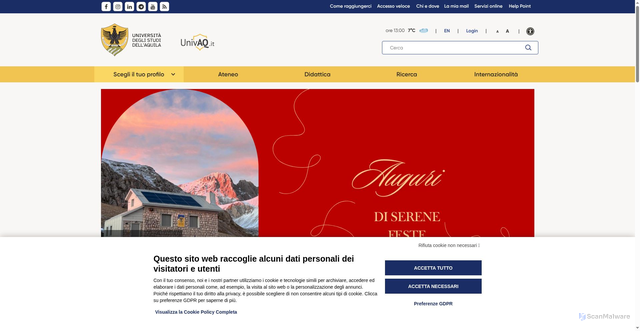 Security scan screenshot of https://www.univaq.it/