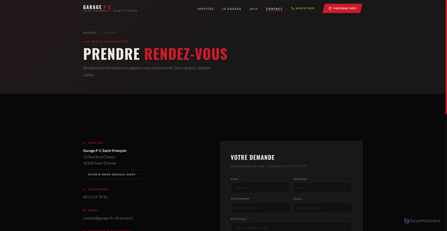 Security scan screenshot of https://garage-fc-saint-francois.fr/contact