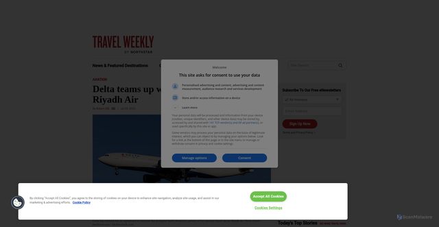 Security scan screenshot of https://www.travelweekly.com/Travel-News/Airline-News/Delta-teams-up-with-new-Saudi-carrier-Riyadh-Air
