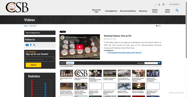 Security scan screenshot of https://www.csb.gov/videos/