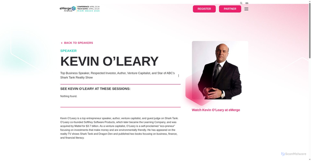 Security scan screenshot of https://emergeamericas.com/conference-expo/speakers/kevin-oleary/