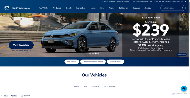 Security scan screenshot of https://sutliffvolkswagen.com