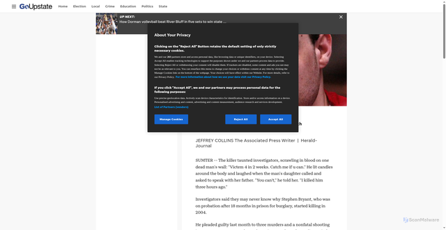 Security scan screenshot of https://www.goupstate.com/story/news/crime/2008/09/11/south-carolina-man-who-killed-3-sentenced-to-death/29462868007/