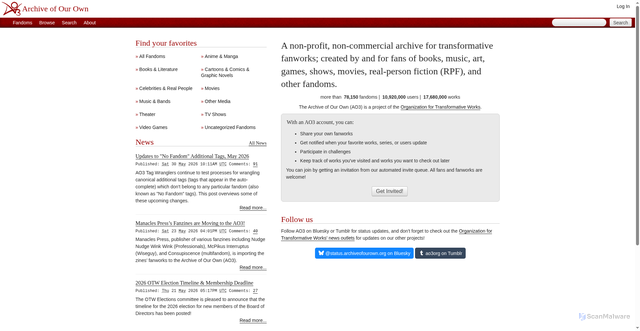 Security scan screenshot of https://archiveofourown.gay