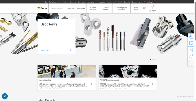Security scan screenshot of https://www.secotools.com