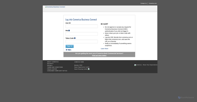 Security scan screenshot of https://tpa.comerica.com