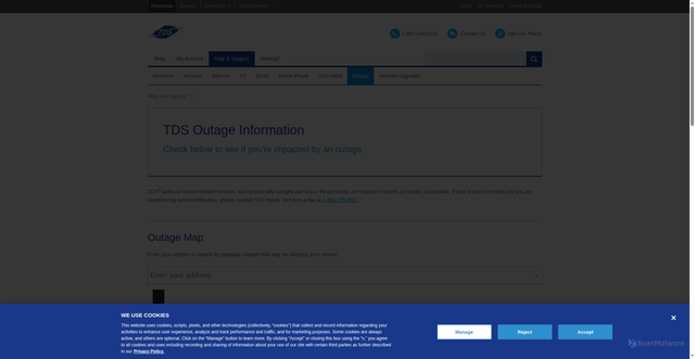 Security scan screenshot of https://tdstelecom.com/support/outage.html