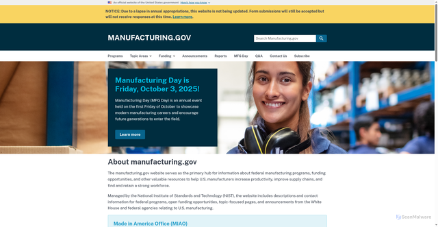 Security scan screenshot of https://www.manufacturing.gov/