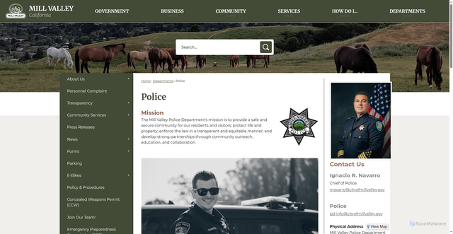 Security scan screenshot of https://millvalleypolice.gov/