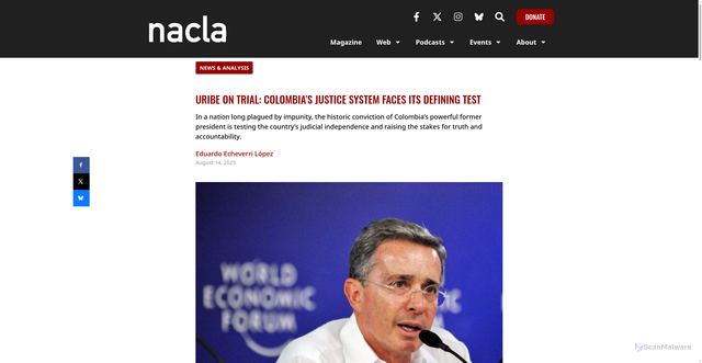 Security scan screenshot of https://nacla.org/uribe-on-trial-colombias-justice-system-faces-its-defining-test/