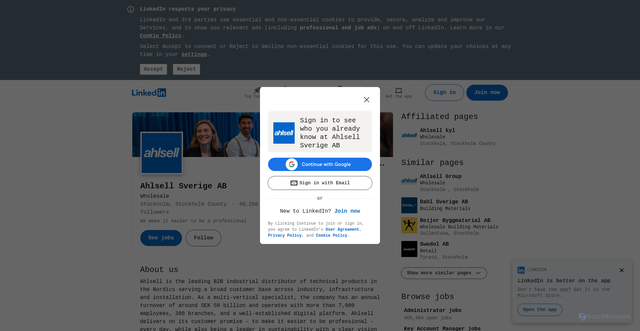 Security scan screenshot of https://www.linkedin.com/company/ahlsell-ab/