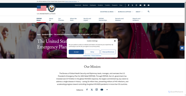 Security scan screenshot of https://www.state.gov/pepfar/