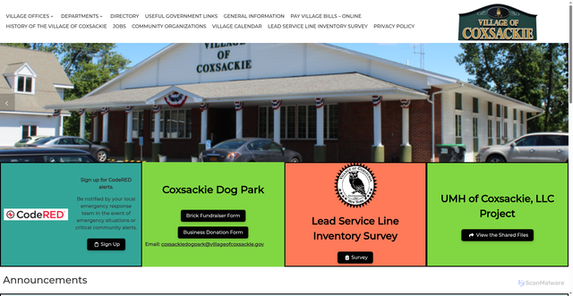Security scan screenshot of https://villageofcoxsackie.gov/