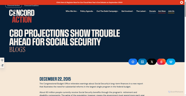 Security scan screenshot of https://new.concordaction.org/news/blogs/cbo-projections-show-trouble-ahead-for-social-security/