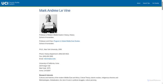 Security scan screenshot of https://www.faculty.uci.edu/profile/?facultyId=5356