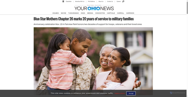 Security scan screenshot of https://www.yourohionews.com/medina/blue-star-mothers-chapter-26-marks-20-years-of-service-to-military-families/985933
