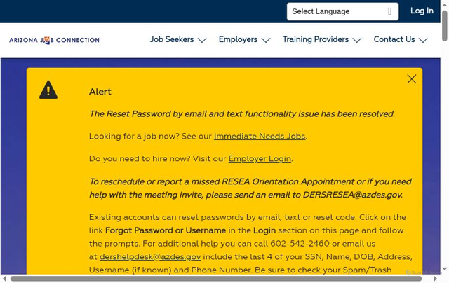 Security scan screenshot of https://azjobconnection.gov/