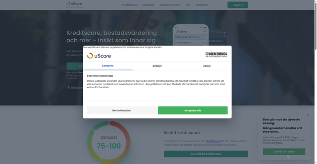 Security scan screenshot of https://uscore.se/kreditscore-bostadsvardering-och-mer?apcid=006a416d1b6677c602150314&utm_campaign=NL_Zmarta_to_uScore&utm_content=NL_Zmarta_to_uScore_elskling_customers&utm_medium=email&utm_source=ortto&utm_term=NL_Zmarta_to_uScore_elskling_customers