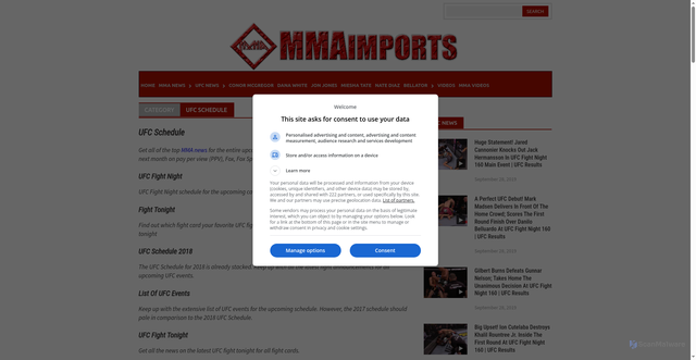 Security scan screenshot of https://mmaimports.com/category/ufc-news/ufc-schedule/