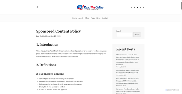 Security scan screenshot of https://utah.readthisonline.com/sponsored-content-policy/