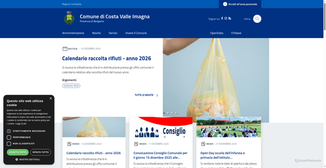 Security scan screenshot of https://www.comune.costavalleimagna.bg.it/