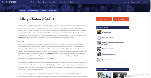 Security scan screenshot of https://encyclopediaofarkansas.net/entries/hillary-diane-rodham-clinton-2744/