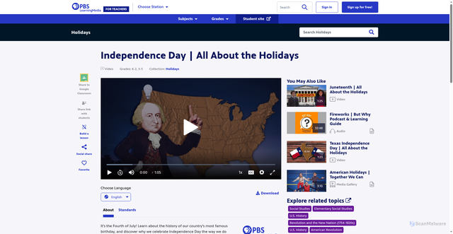 Security scan screenshot of https://cptv.pbslearningmedia.org/resource/db56fe3d-09b4-4494-a3bf-fcc78e06e4d9/independence-day-all-about-the-holidays/