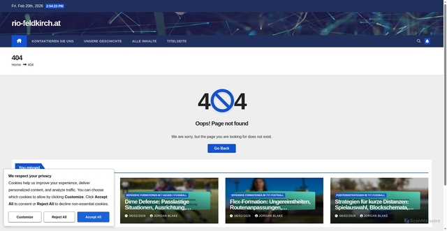 Security scan screenshot of https://rio-feldkirch.at/404