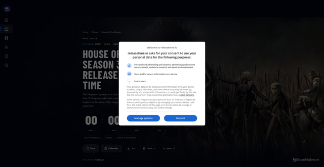 Security scan screenshot of https://releasetime.io/shows/house-of-the-dragon