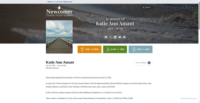 Security scan screenshot of https://www.newcomerstlouis.com/obituaries/katie-amant