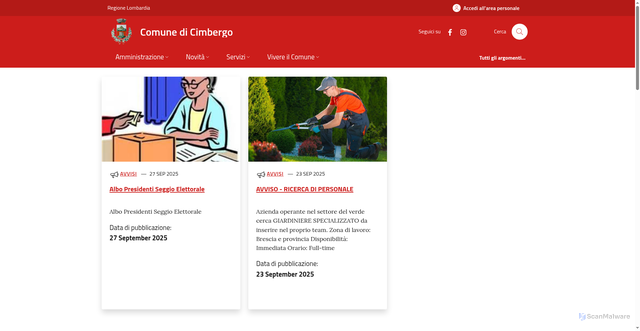 Security scan screenshot of https://www.comune.cimbergo.bs.it/