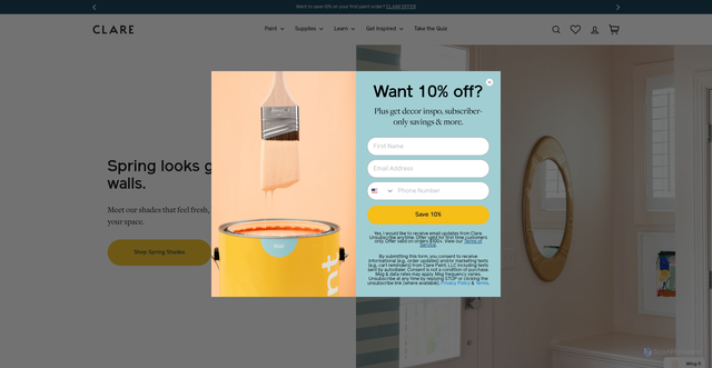 Security scan screenshot of https://www.clare.com/?srsltid=AfmBOooYB_dSP1Zx3xrhq1KxgXr9oVLGpRgaeT36XKxSYHmdDfnO-w7o