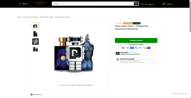 Security scan screenshot of https://luvenciaperfumeria.shop/products/combo-de-3-11