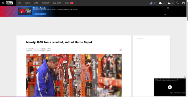 Security scan screenshot of https://cbs2iowa.com/news/nation-world/milwaukee-tool-recall-recalls-recalled-chainsaws-due-laceration-hazard-12-14-inch-cincinnati-m18-batteries-powered-free-repair-registration-company-webpage-lacerated-finger-reported-danger-consumer-alerts-improvement-stores
